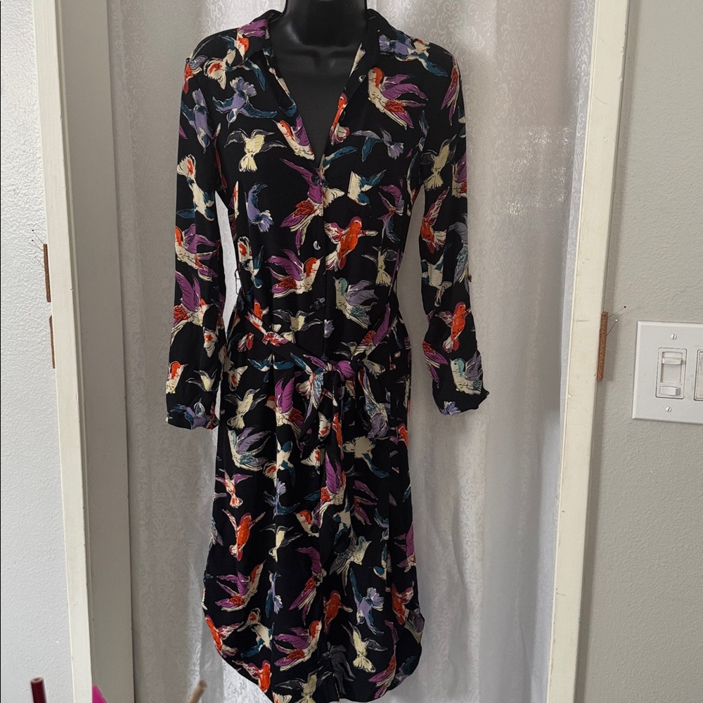 MAEVE ANTHROPOLGIE Black Dress with Multicolor Bird Design Sz:2